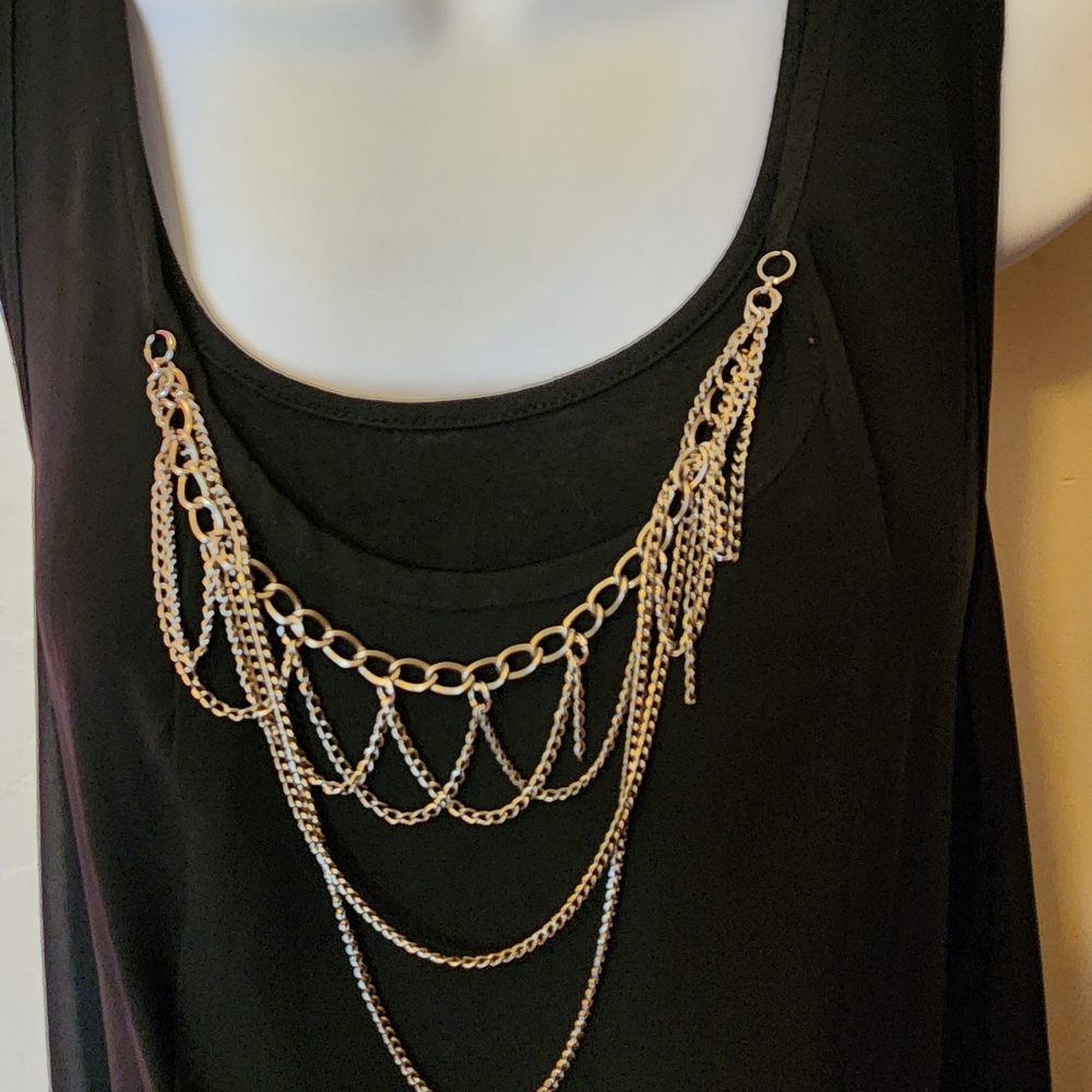 AGB Black Tank Top with Gold Chain Detail